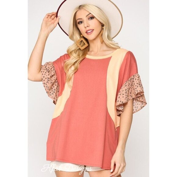 Color Block Print Mixed Tunic Top - Picture 1 of 4